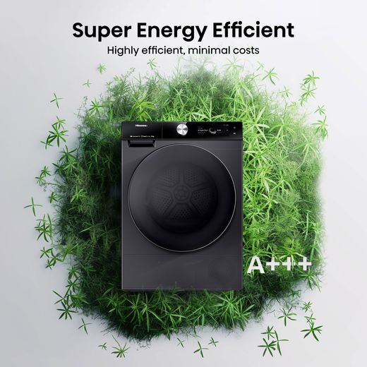 Hisense 7S Series DH7S107BB Wifi Connected 10Kg Heat Pump Tumble Dryer - Black - Annotation - Super energy efficient shot