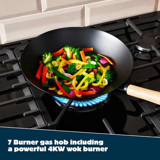 Belling Farmhouse 100DF 100cm Dual Fuel Range Cooker - Black - Annotation - 4WK wok burner