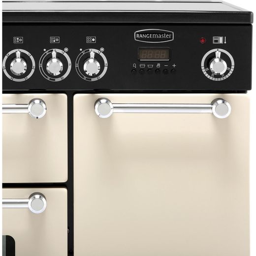Rangemaster Kitchener 90cm Electric Range Cooker with Ceramic Hob - Cream / Chrome