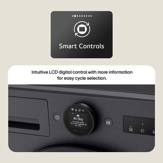 LG VX70 Series AI Dry RHX7009TBB Wifi Connected 9Kg Heat Pump Tumble Dryer - Black - Annotation - Smart controls