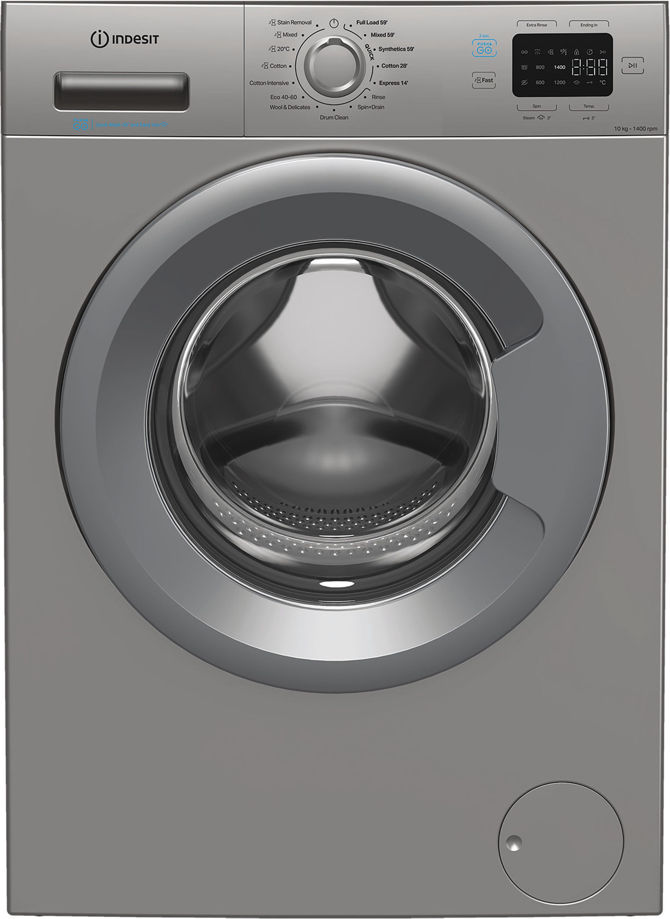 Indesit IP 1046S PUSH&GO UK 10kg Washing Machine - Silver - 1400 RPM