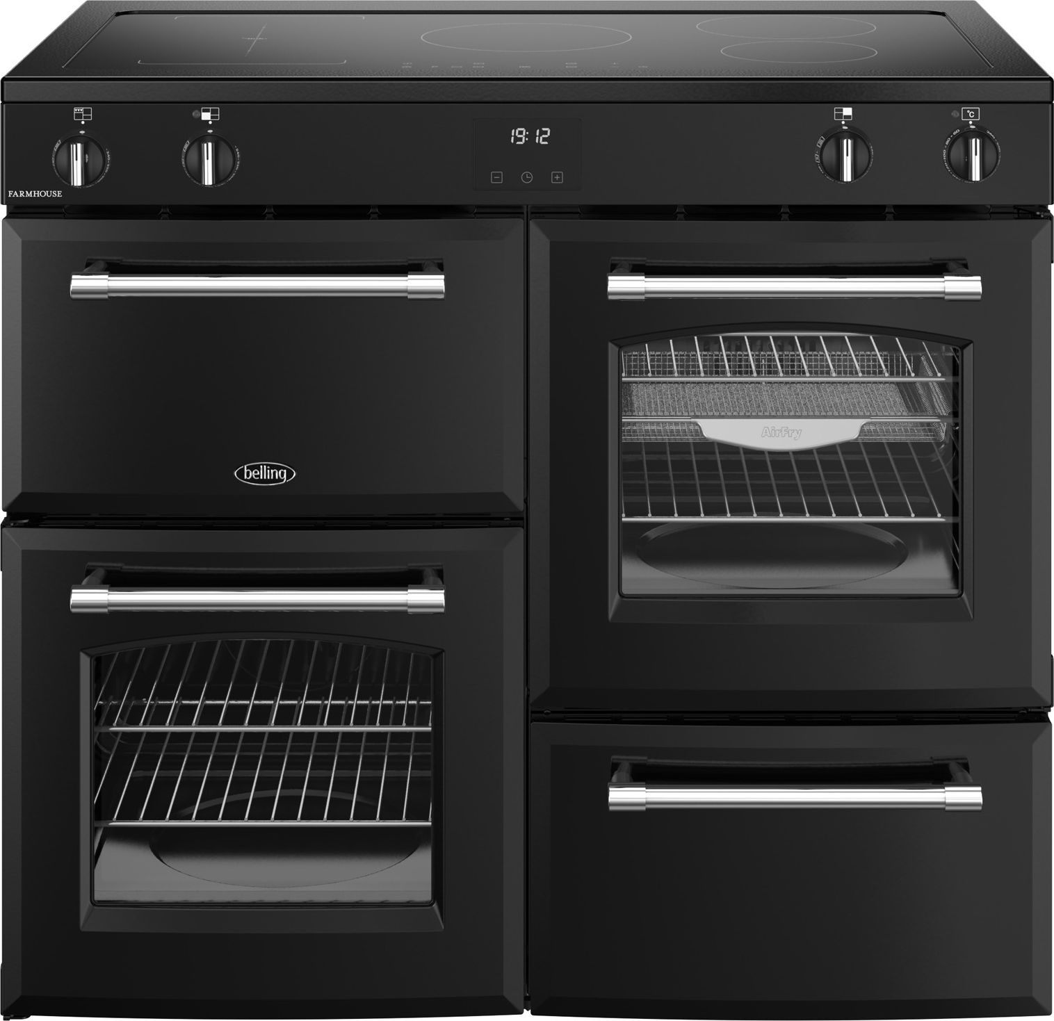 Image of Belling Farmhouse 100Ei 100cm wide Electric Range Cooker with Induction Hob - Black - A/A Rated, Black