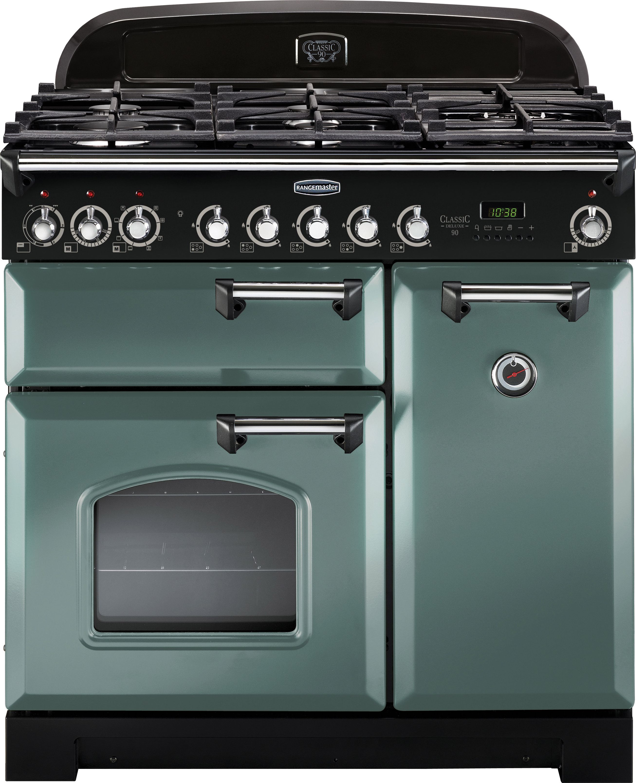 Rangemaster Classic Deluxe CDL90DFFMG/C 90cm Dual Fuel Range Cooker - Mineral Green / Chrome - A/A Rated, Green