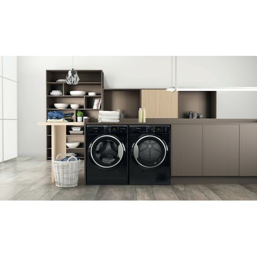 Hotpoint Anti-Stain NSWM 846 BS UK 8kg Washing Machine with 1400 rpm - Black - Washing machine in kitchen shot