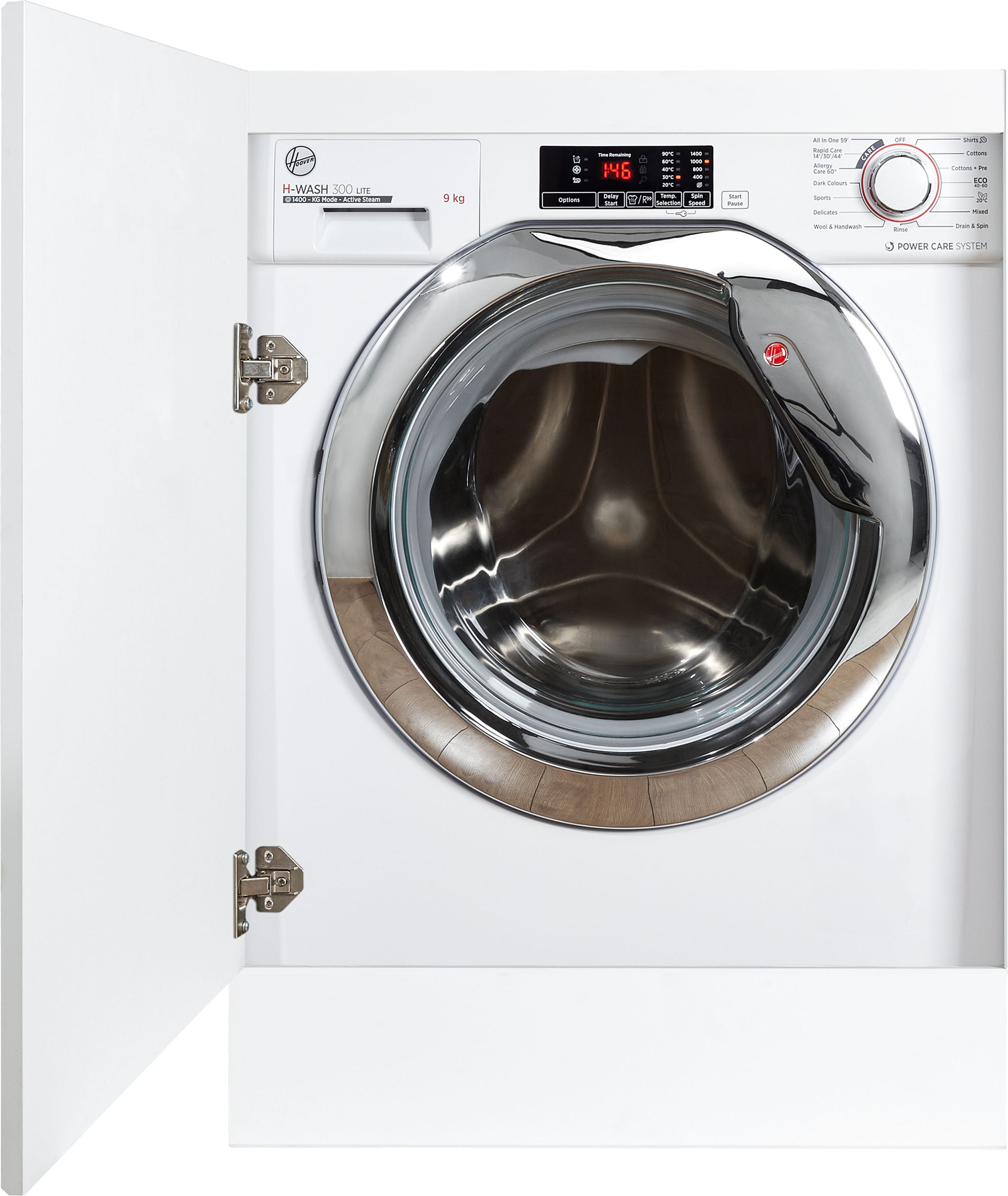 Hoover H-WASH 300 LITE HBWS49D1ACE Integrated 9kg Washing Machine with 1400 rpm - White / Chrome - C Rated, White