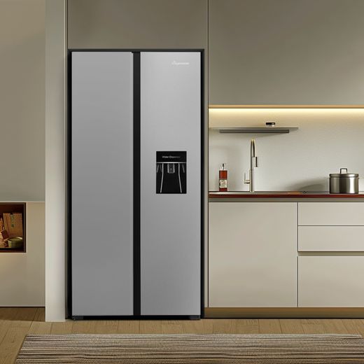 Fridgemaster American Fridge Freezer - Silver - Fridge freezer in kitchen