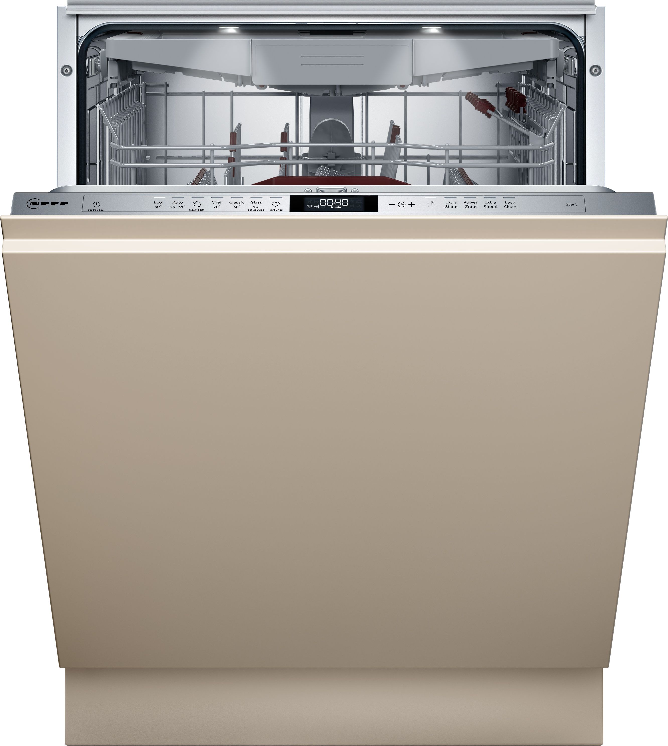 Image of NEFF N70 S197YCX05G Integrated Full Size Dishwasher - Stainless Steel Control Panel with Sliding Door Hinge Kit - A Rated, Stainless Steel