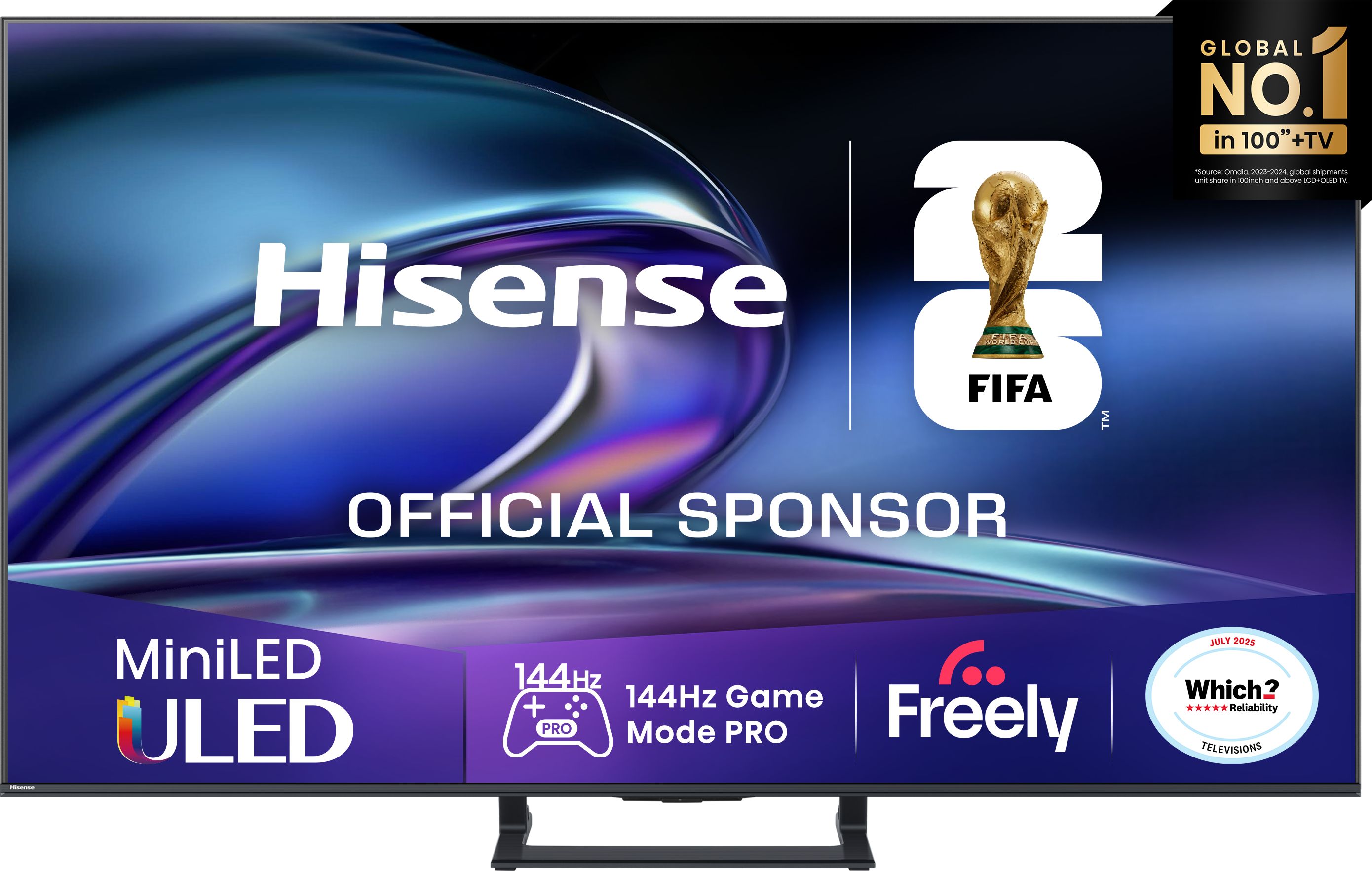 Hisense 65" E8QTUK MiniLED 4K Ultra HD TV - 144Hz, Quantum Dot Colour, Smart TV, Black