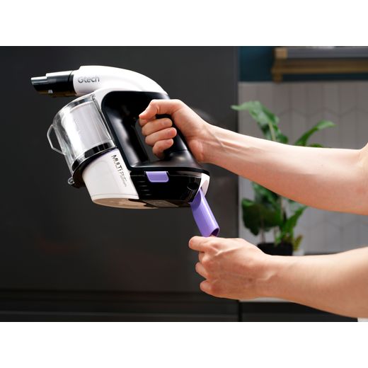 Gtech Multi Platinum 1-03-274 Cordless Vacuum Cleaner with up to 30 Minutes Run Time - Silver / Black - Person taking accessories out of bottom