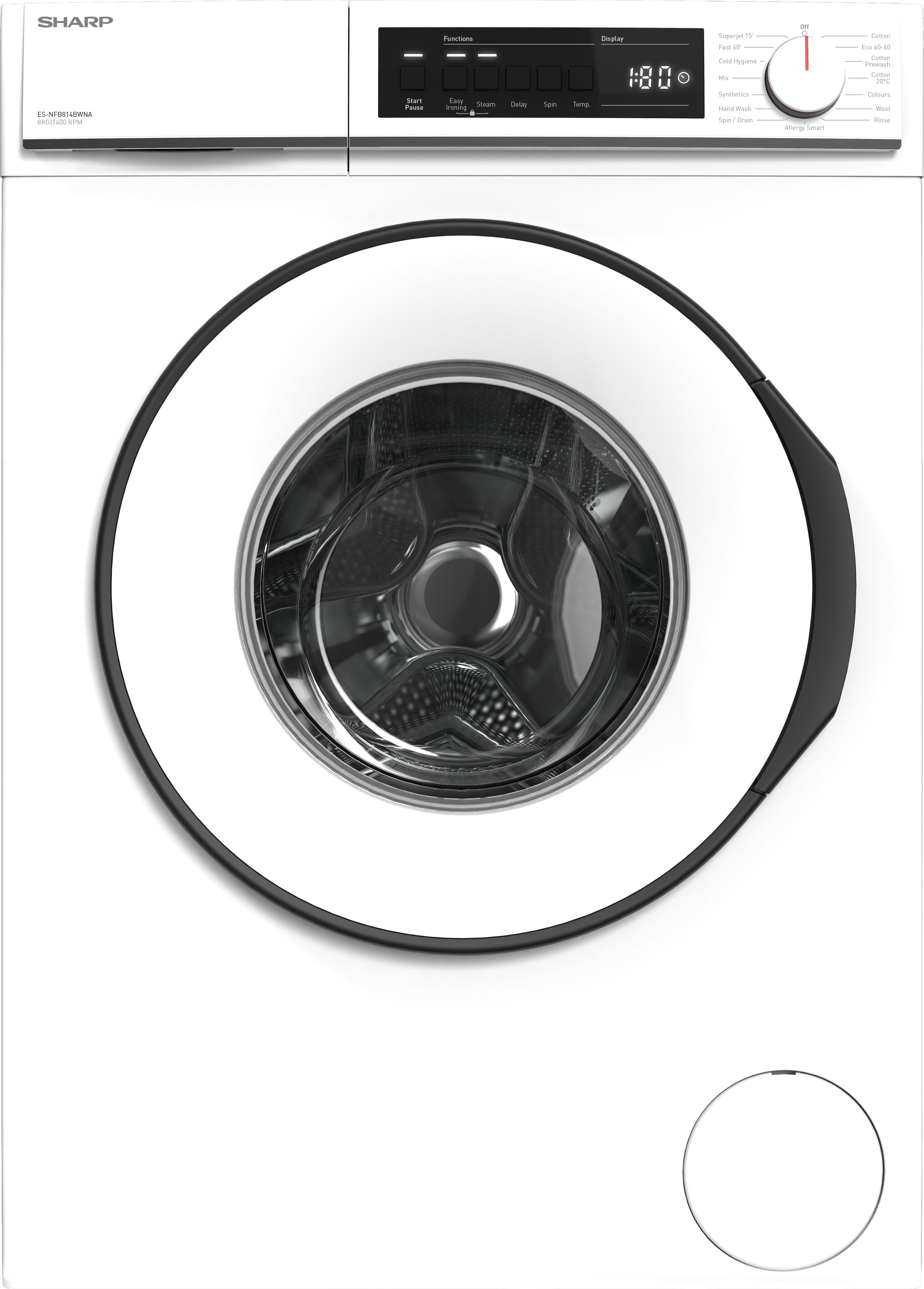 Sharp ES-NFB814BWNA-EN 8kg Washing Machine with 1400 rpm - White - A Rated, White