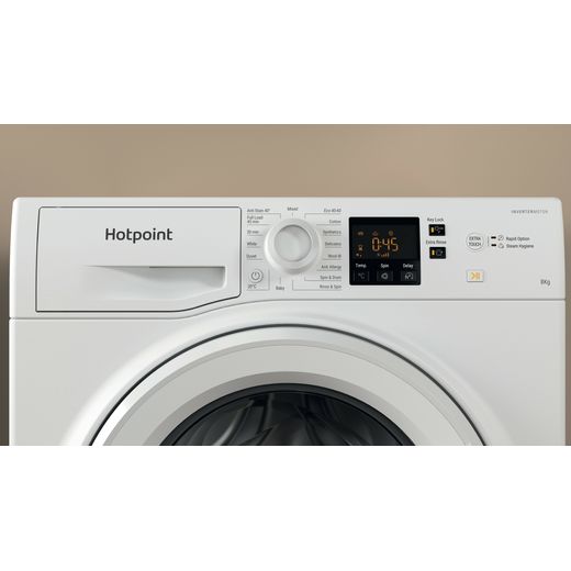 Hotpoint Anti-Stain NSWM 846 W UK 8kg Washing Machine with 1400 rpm - White - Close up shot