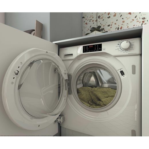 Candy Smart CBW 494DWM5-80 Integrated 9kg Washing Machine with 1400 rpm - White - Washer dryer in cupboard shot