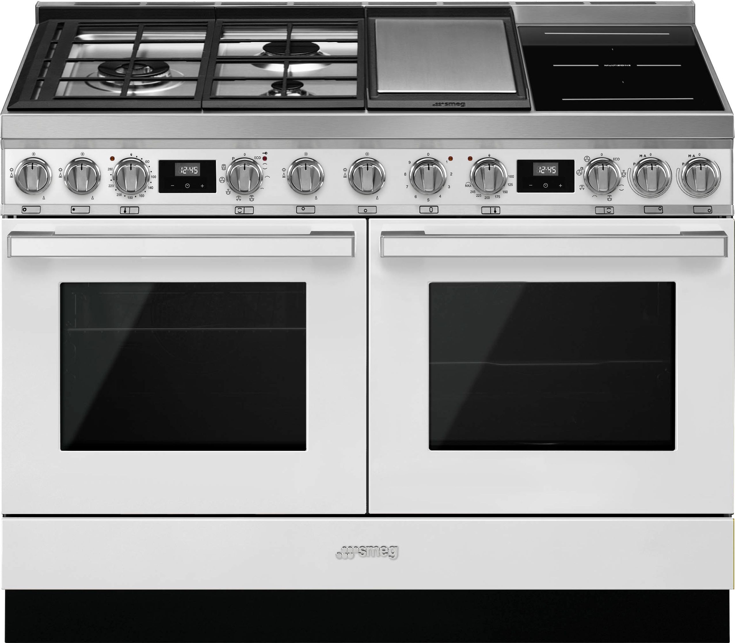 Image of Smeg Portofino CPF120IGMPWH Dual Fuel Range Cooker with Mixed Fuel Hob and Pyrolytic Cleaning - White - A+/A Rated, White