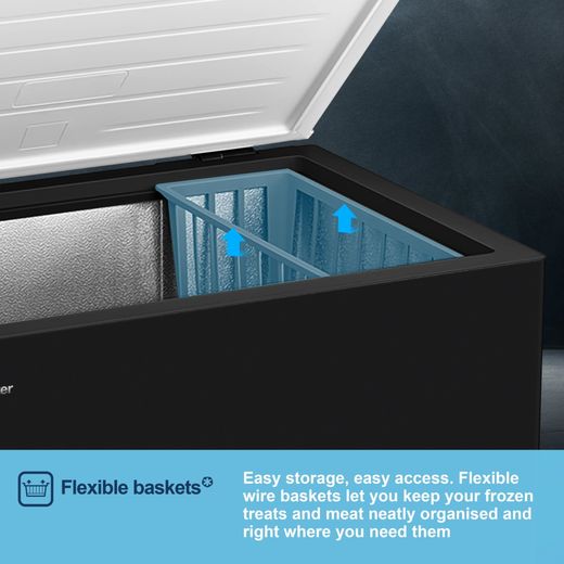 Fridgemaster MCF200EB Chest Freezer - Black - Annotation - Flexible baskets