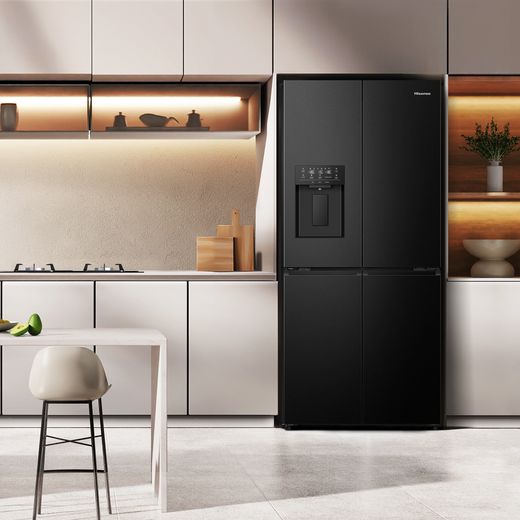 Hisense PureFlat Slim American Fridge Freezer - Black / Stainless Steel - Fridge freezer in kitchen shot 