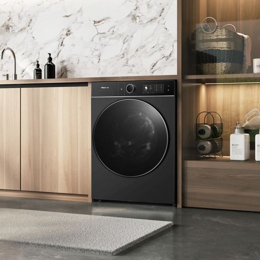 Hisense KitchenFit 5i Series WD5I1245BBRH Wifi Connected / 8Kg Washer Dryer with 1400 rpm - Black - machine in kitchen shot