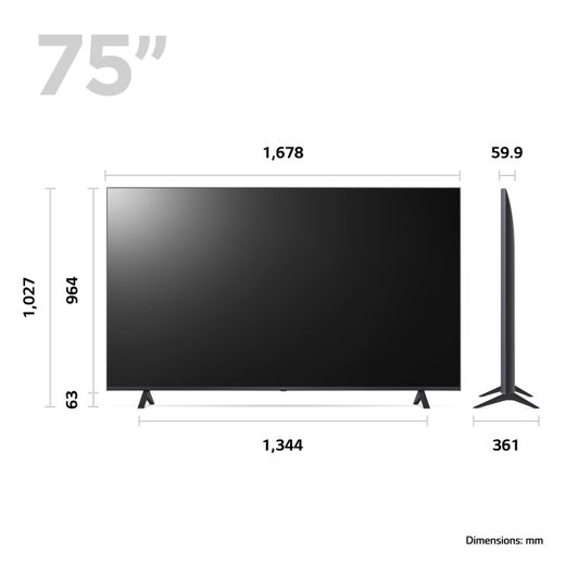 LG 75UR78006LK 75" Smart 4K Ultra HD TV - Annotation - Dimension shot