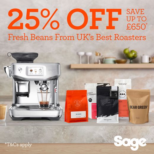 Sage The Barista Express Espresso Coffee Machine with Integrated Burr Grinder - Brushed Steel - Annotation - 25% off shot