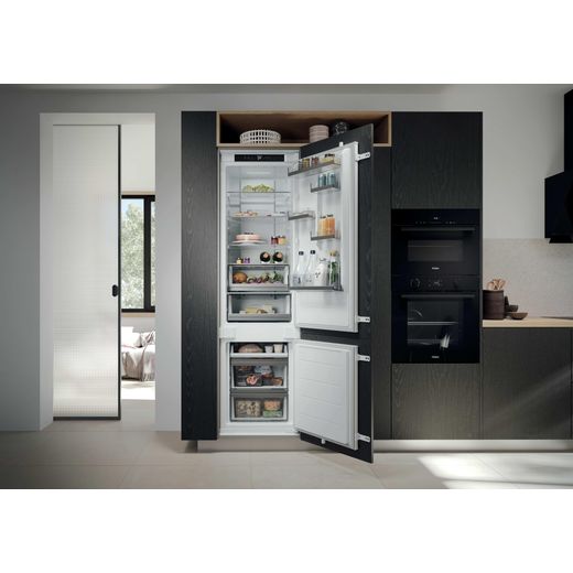 Haier Series 6 Integrated 70/30 Total No Frost Fridge Freezer with Sliding Door Fixing Kit - White - Fridge freezer in kitchen shot