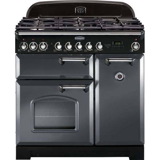 Rangemaster Classic Deluxe CDL90DFFSL/C 90cm Dual Fuel Range Cooker - Slate Grey / Chrome - A/A Rated