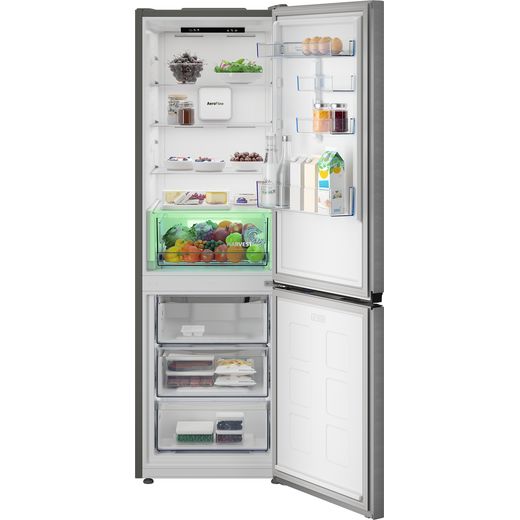 Beko CNA4686VPS 186cm 70/30 Frost Free Fridge Freezer - Stainless Steel - front with door open shot