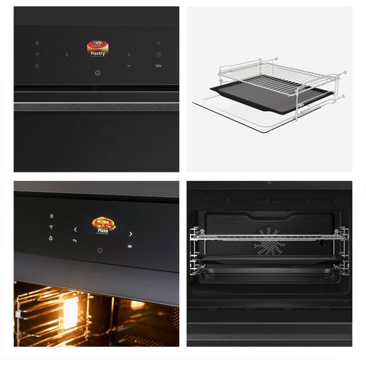 Hisense Hi8 BlackLine BIM4AH8UKWF Wifi Connected Built In Compact Electric Single Oven with Microwave Function - Jet Black - Close up detail shot