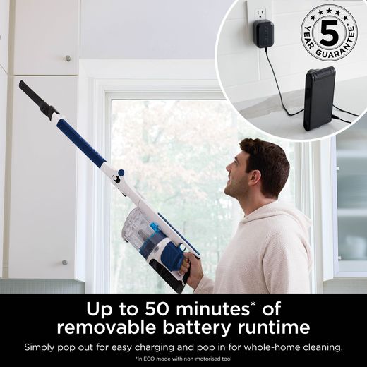 Shark Cordless Vacuum Cleaner - Blue Metallic - Annotation - Up to 50 minutes runtime