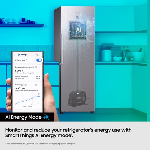 Samsung RI70 SpaceMax™ RR70H39FCTEU 186cm Fridge - GENTLE SILVER - Annotation - AI energy mode