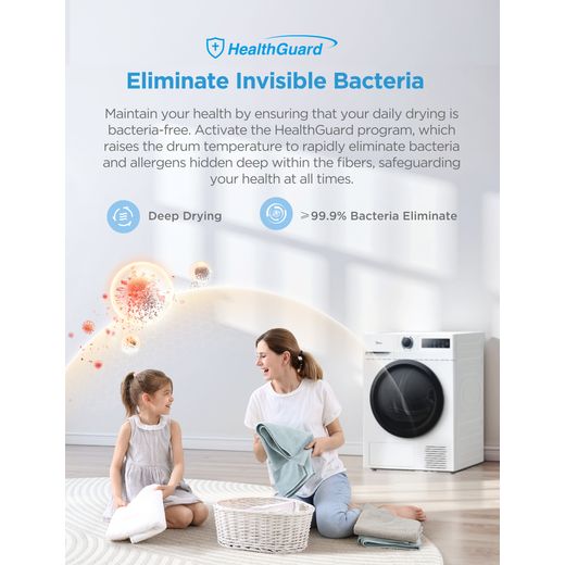 Midea MD110H80D/W-UK Heat Pump Tumble Dryer - White - Annotation - HealthGuard