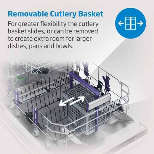Beko Fully Integrated Slimline Dishwasher - Black Control Panel with Fixed Door Fixing Kit - Annotation - Removable cutlery basket