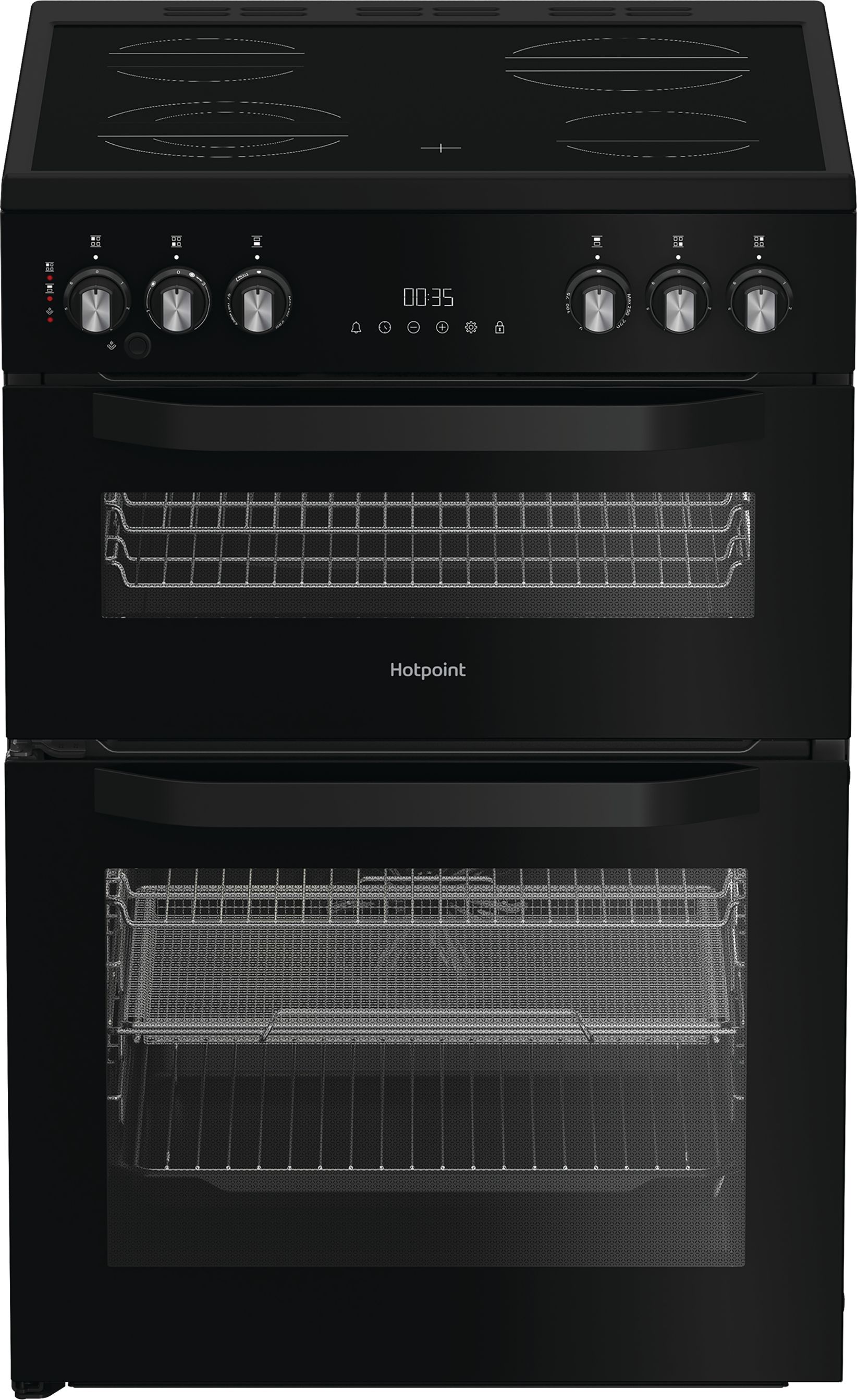 Image of Hotpoint HDE6VDCASB1 Double Oven Electric Cooker with Ceramic Hob - Black - A/A Rated, Black