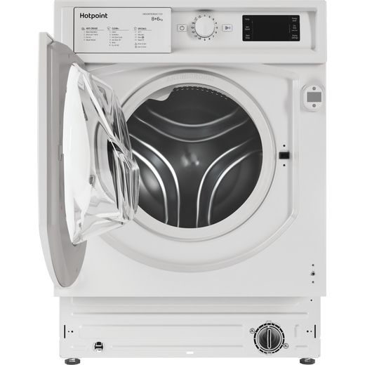 Hotpoint Integrated 8Kg / 6Kg Washer Dryer - White - Front with door open shot 