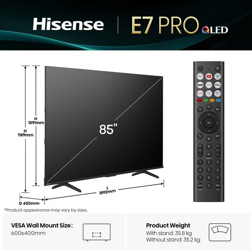 E78Q Pro QLED TV - Annotation - Dimension shot