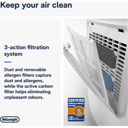 De'Longhi Dehumidifier - White - Annotation - Keep your air clean shot