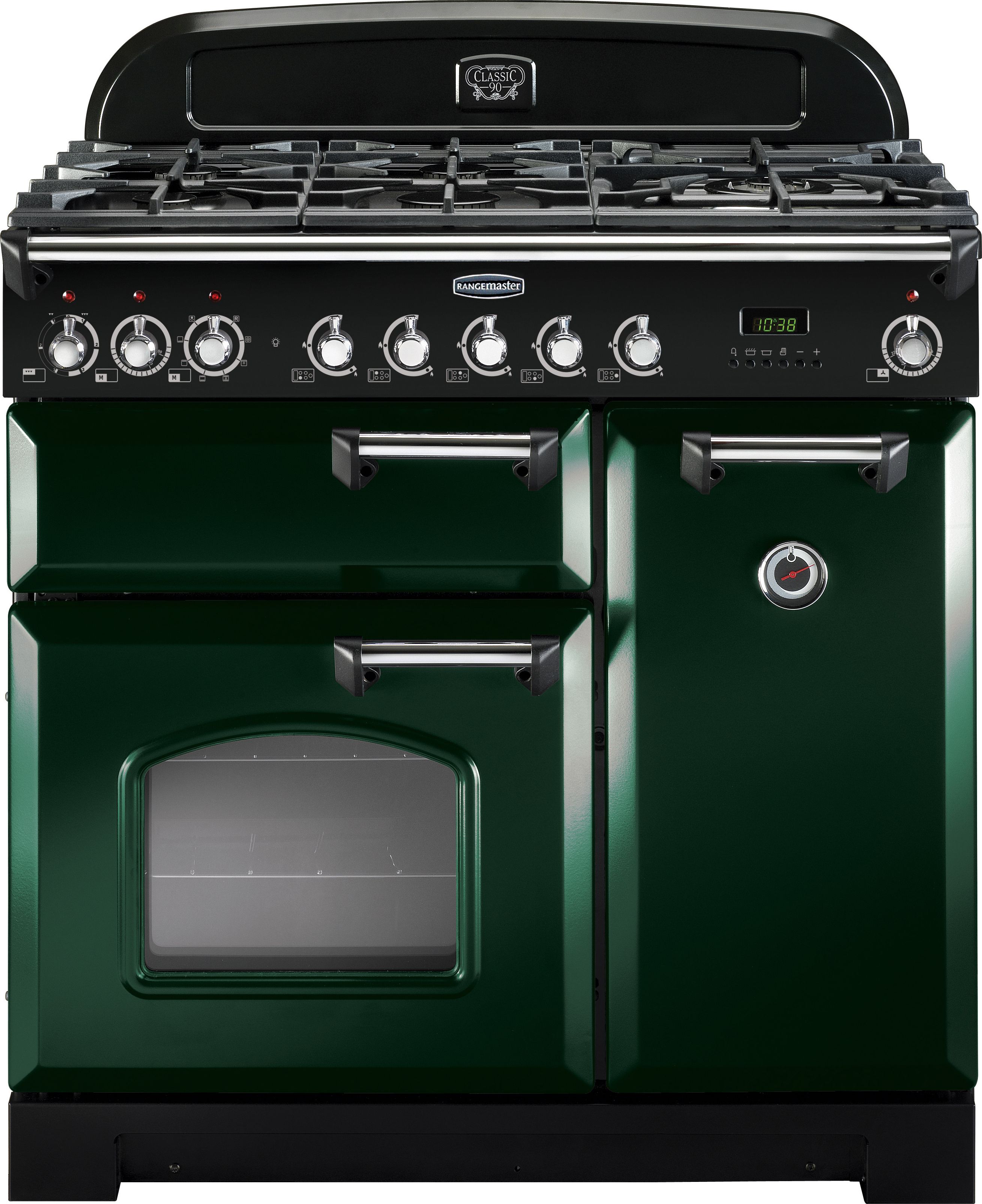 Rangemaster Classic Deluxe CDL90DFFRG/C 90cm Dual Fuel Range Cooker - Racing Green / Chrome - A/A Rated, Green