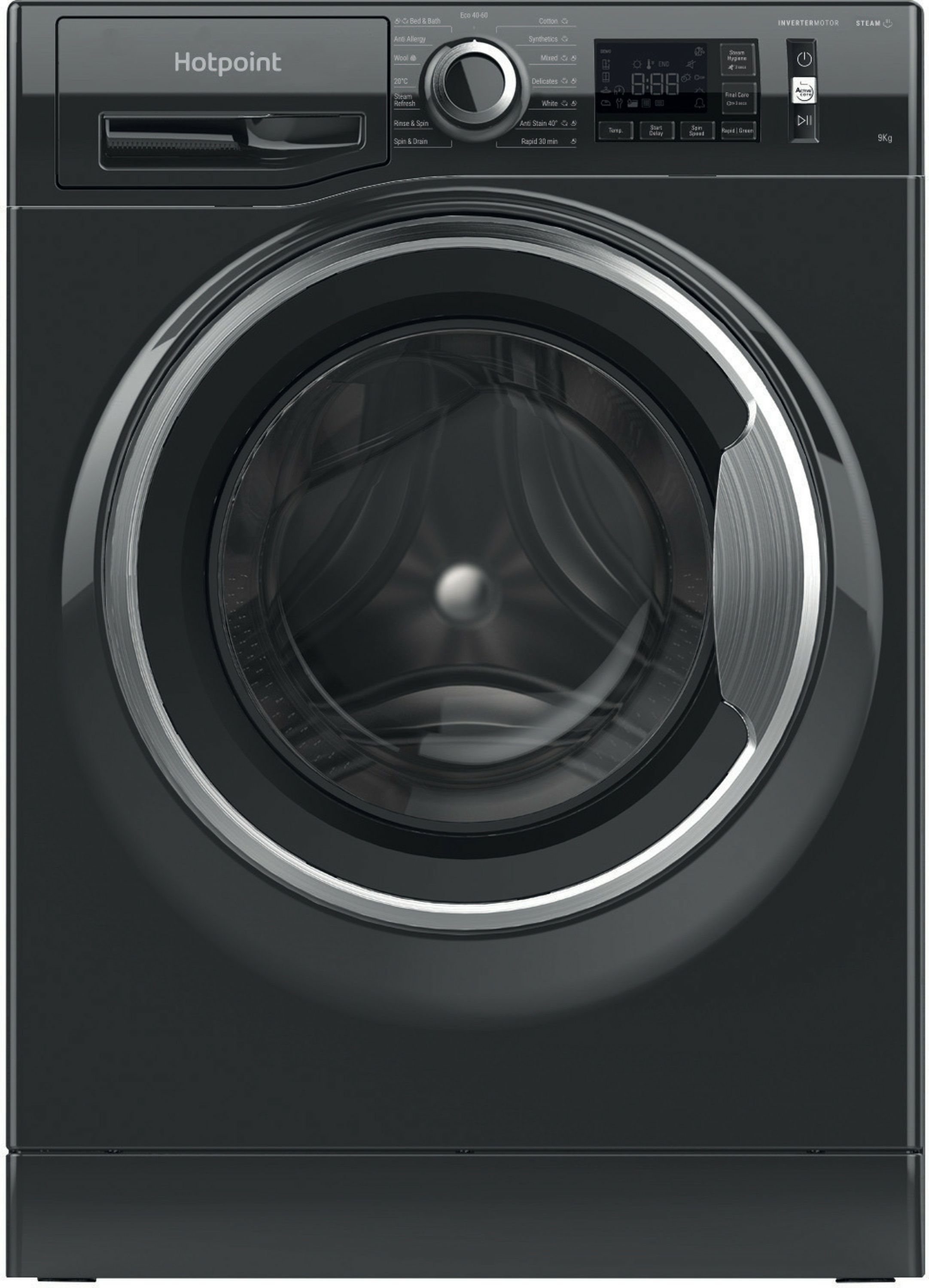 Hotpoint ActiveCare NM11 948 BC A UK 9kg Washing Machine with 1400 rpm - Black - A Rated, Black