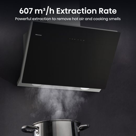 Hisense CH6IN14BXBUK 60cm Angled Chimney Cooker Hood - Jet Black - Annotation - 607 m³/h extraction rate
