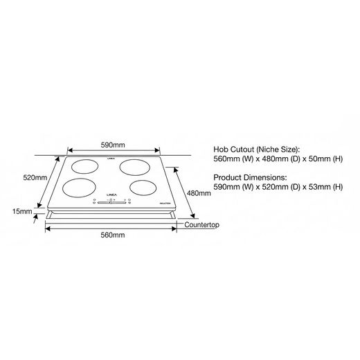 Haier Series 2 HAIDFS64MCAR 59cm Induction Hob - Black Glass - Dimensions