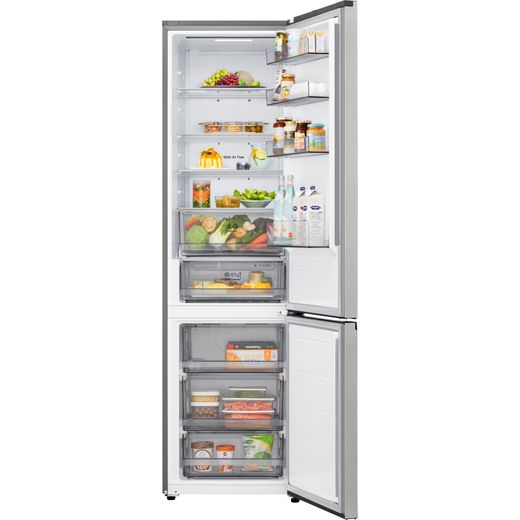 LG GBBSJ2CCPY Wifi Connected 203cm 70/30 No Frost Fridge Freezer - Prime Silver - Front with door open shot