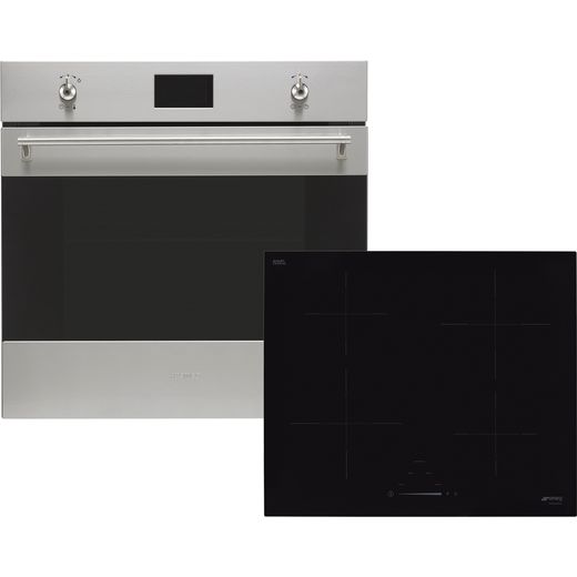 Smeg Classic AOSF6390I2 Built In Electric Single Oven and Induction Hob Pack - Stainless Steel / Black - A+ Rated