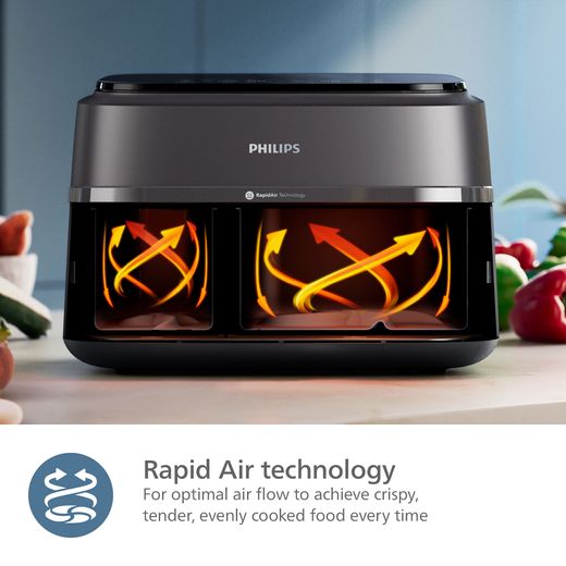 Philips 3000 Series Dual Basket NA351/00 Air Fryer - Black / Silver - Annotation - Rapid air technology shot