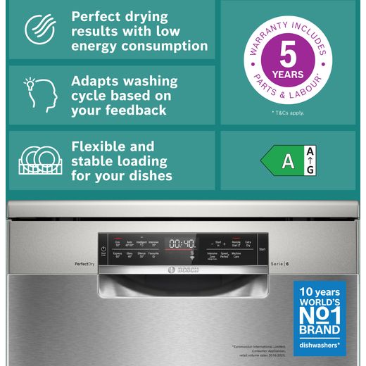Bosch Series 6 Standard Dishwasher - Brushed Steel - annotation - why buy