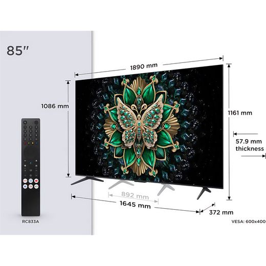 TCL 85" 4K Ultra HD QLED Smart Google TV - annotation - dimension shot