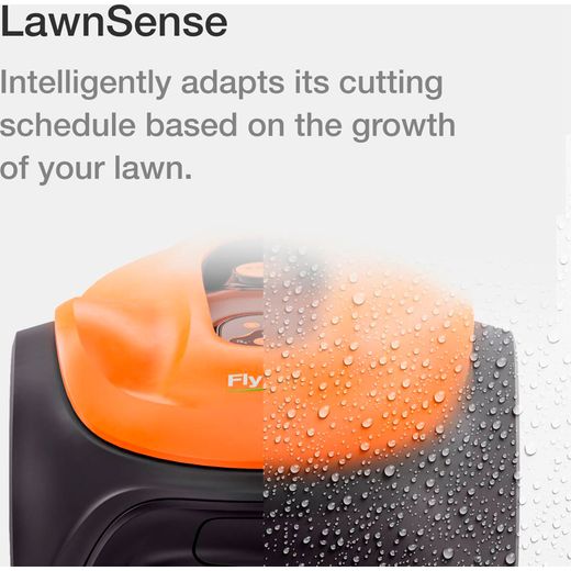 Flymo UltraLife 800 Robotic Lawn Mower - Sunset Orange - annotation - lawn sense shot