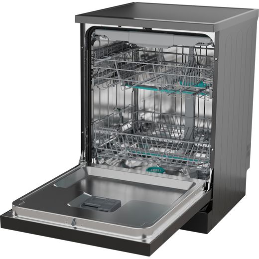 Hisense Hi4 Standard Dishwasher - Black - left perspective door open shot