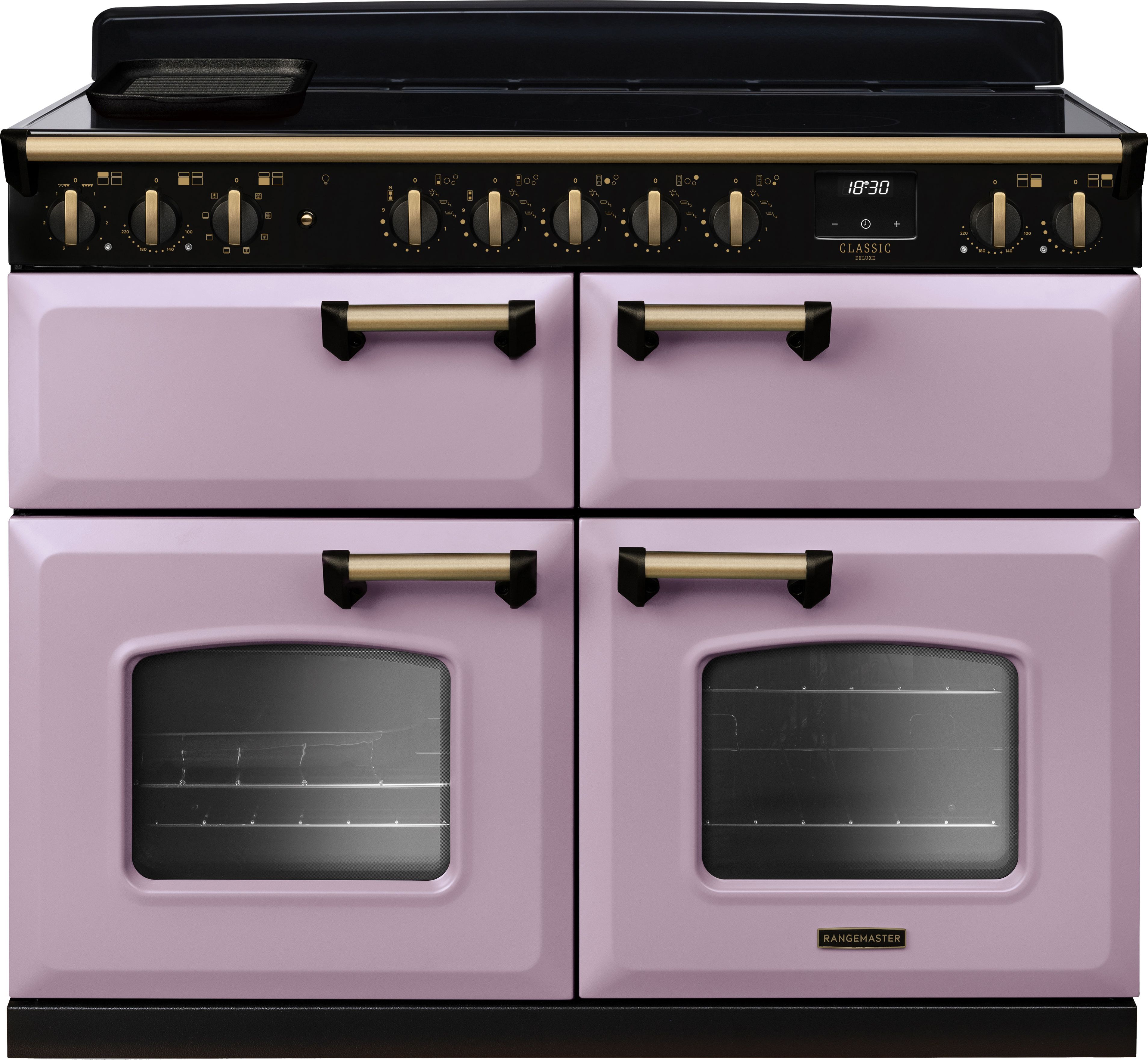 Image of Rangemaster Classic Deluxe BC CLDLB110EIPHTH/AB1 110cm wide Electric Range Cooker with Induction Hob - Heather / Antique Brass - A/A Rated, Purple