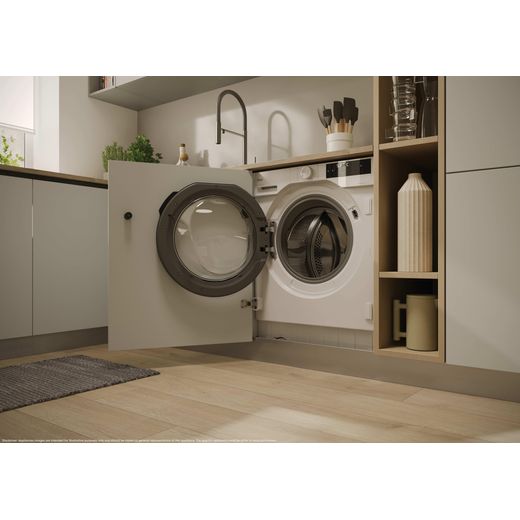 Hoover H-WASH&DRY 400 BH4S696M6DB9-80 Wifi Connected Integrated 9Kg / 5Kg Washer Dryer with 1600 rpm - White / Black - Washer dryer in kitchen shot 
