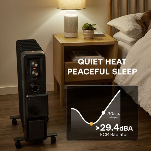 Dimplex Oil Free Radiator 2400W - Anthracite - Annotation - Quiet heat shot