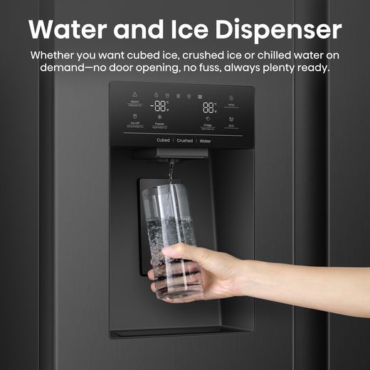 Hisense American Fridge Freezer - Black Stainless Steel - Annotation - Water and ice dispenser
