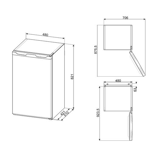 60cm Freestanding Under counter Freezer White - Dimensions